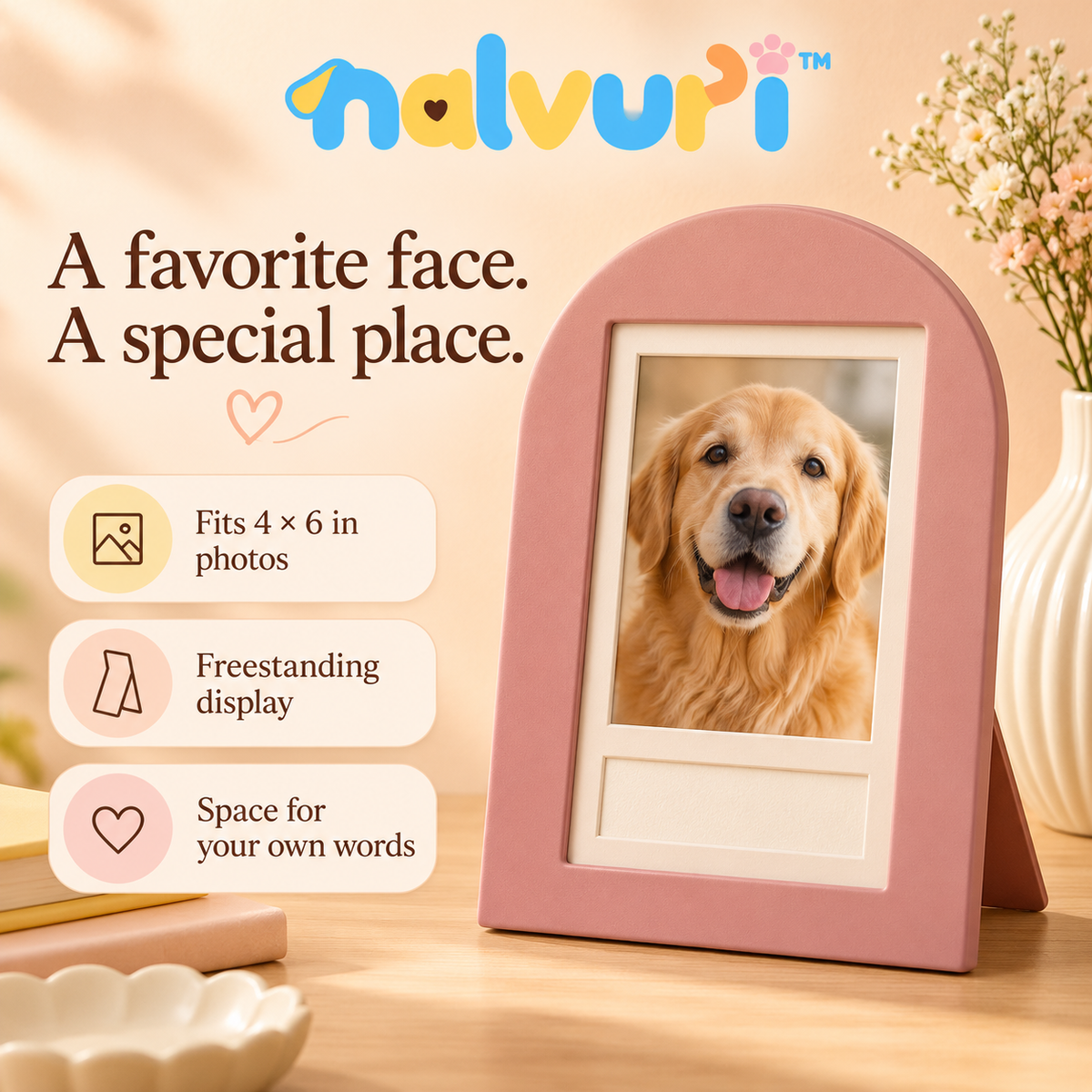nalvuri™ QuietArch Pet Memorial Picture Frame, 4 × 6 Photo Display for Dogs & Cats, Arched Tabletop Remembrance Keepsake