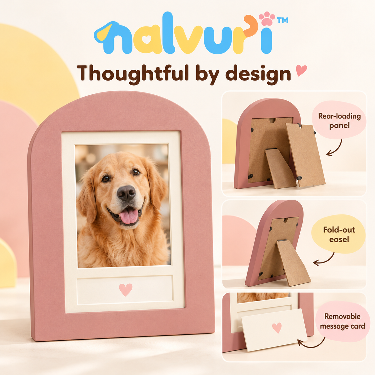 nalvuri™ QuietArch Pet Memorial Picture Frame, 4 × 6 Photo Display for Dogs & Cats, Arched Tabletop Remembrance Keepsake