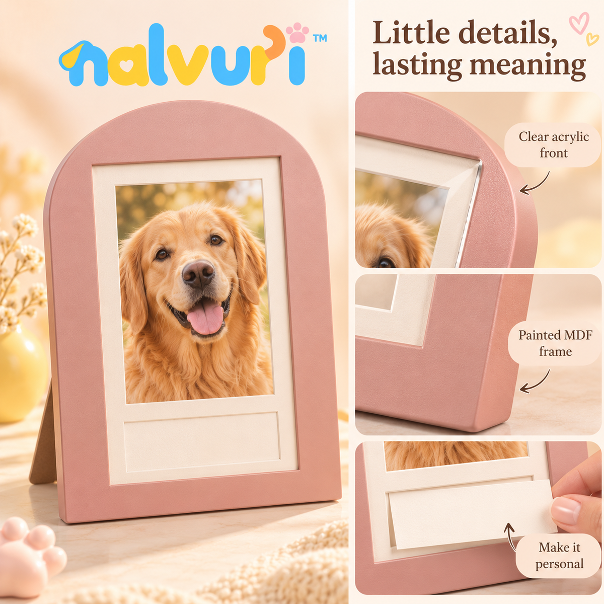 nalvuri™ QuietArch Pet Memorial Picture Frame, 4 × 6 Photo Display for Dogs & Cats, Arched Tabletop Remembrance Keepsake
