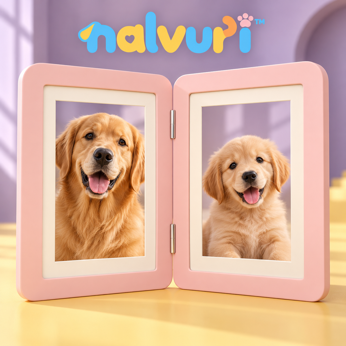 nalvuri™ TogetherFold Double Pet Photo Frame, Two 4 × 6 Pictures, Hinged Dog & Cat Memorial Tabletop Display