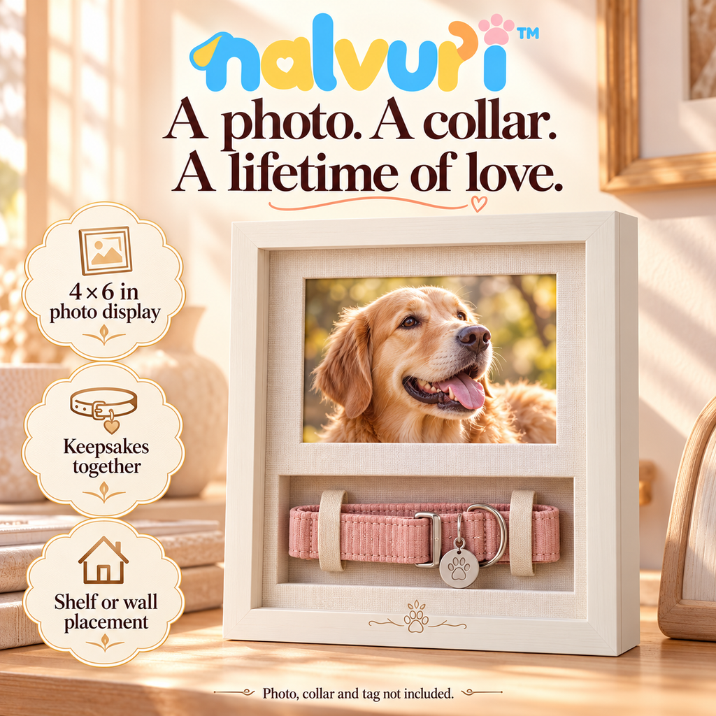 nalvuri™ CollarStory Pet Memorial Shadow Box Frame, 4 × 6 Photo & Collar Display, Dog or Cat Remembrance Keepsake