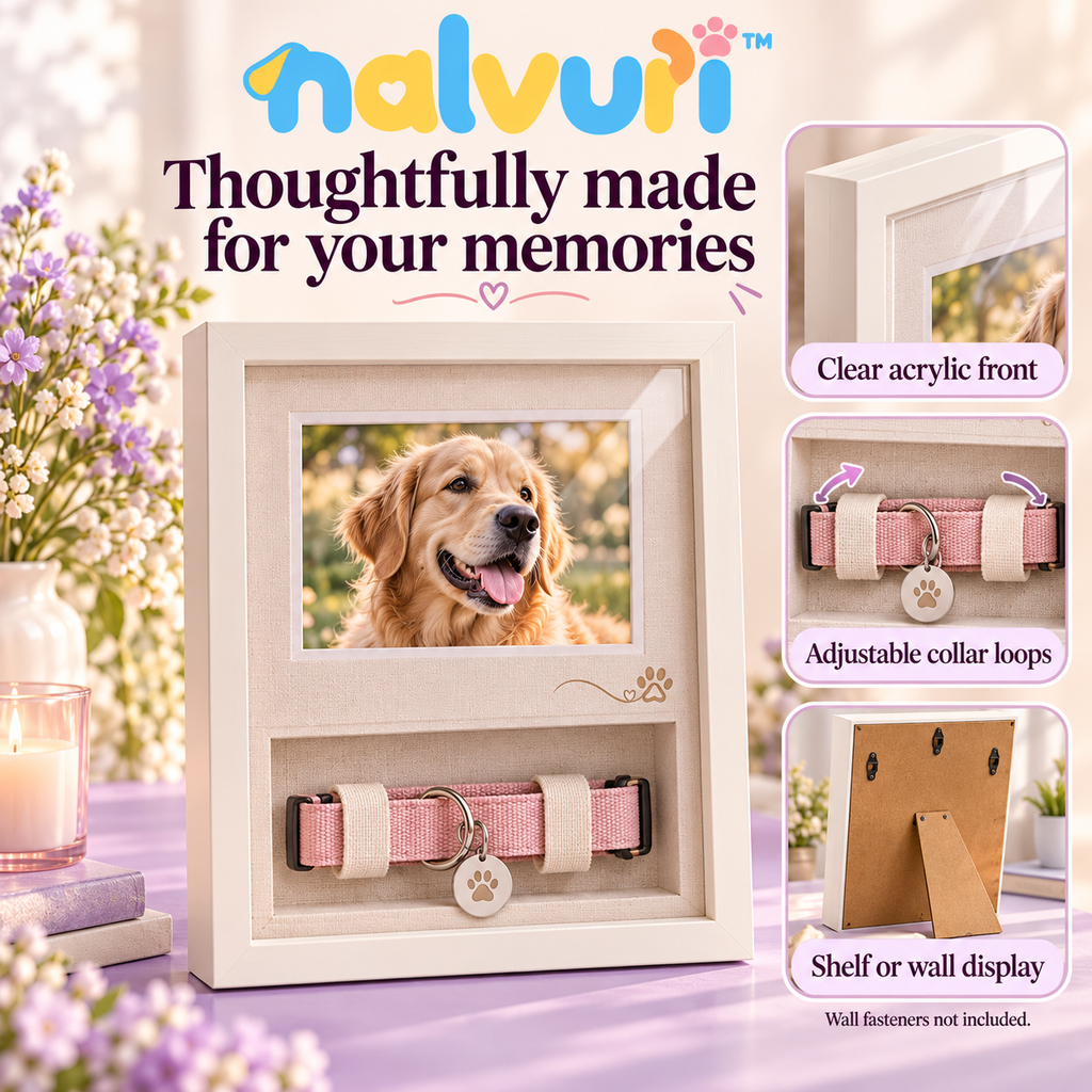 nalvuri™ CollarStory Pet Memorial Shadow Box Frame, 4 × 6 Photo & Collar Display, Dog or Cat Remembrance Keepsake
