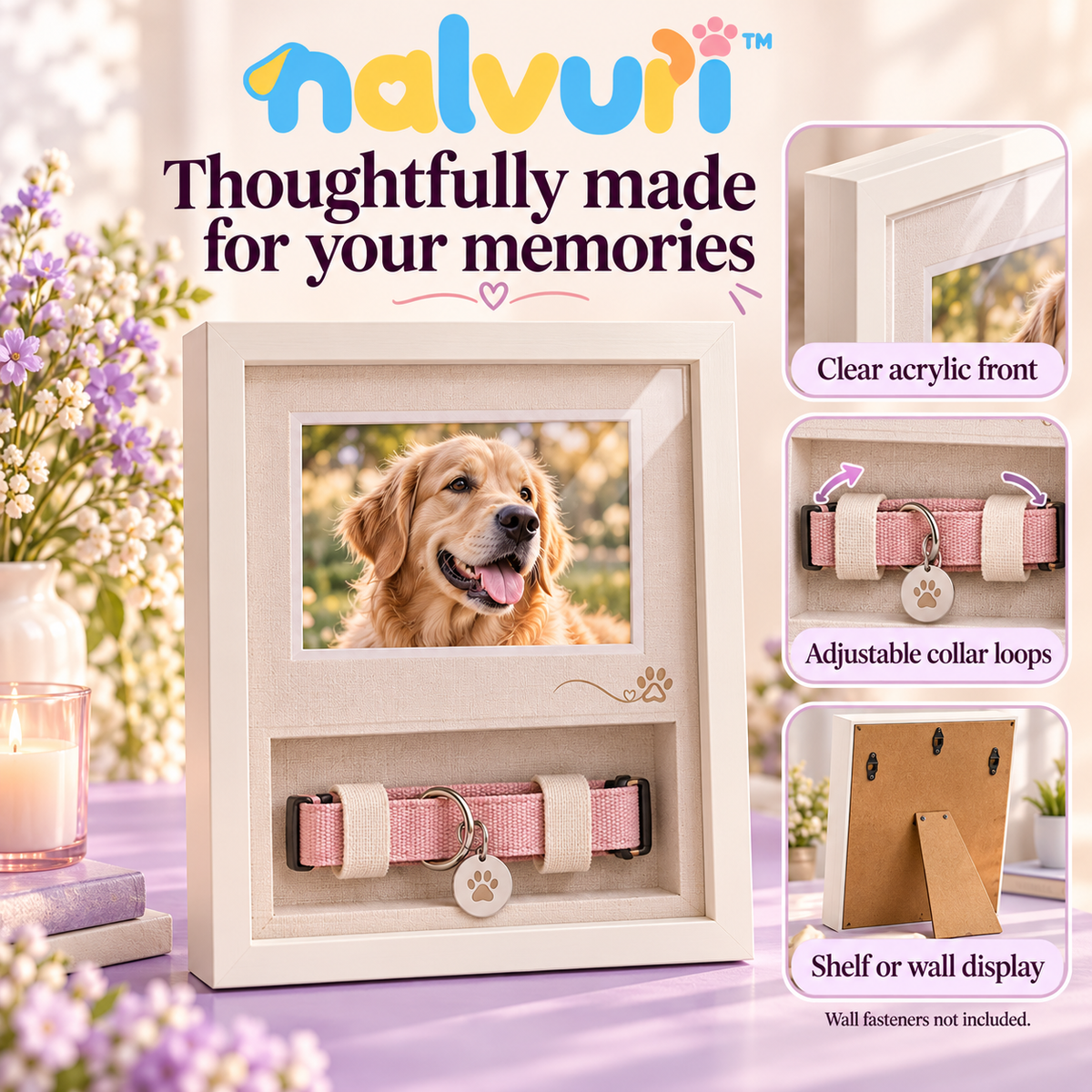 nalvuri™ CollarStory Pet Memorial Shadow Box Frame, 4 × 6 Photo & Collar Display, Dog or Cat Remembrance Keepsake