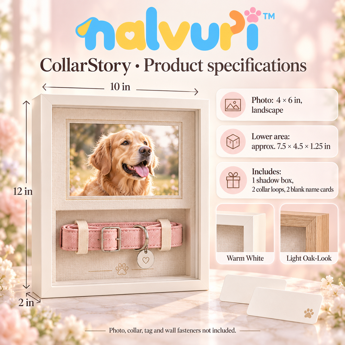 nalvuri™ CollarStory Pet Memorial Shadow Box Frame, 4 × 6 Photo & Collar Display, Dog or Cat Remembrance Keepsake