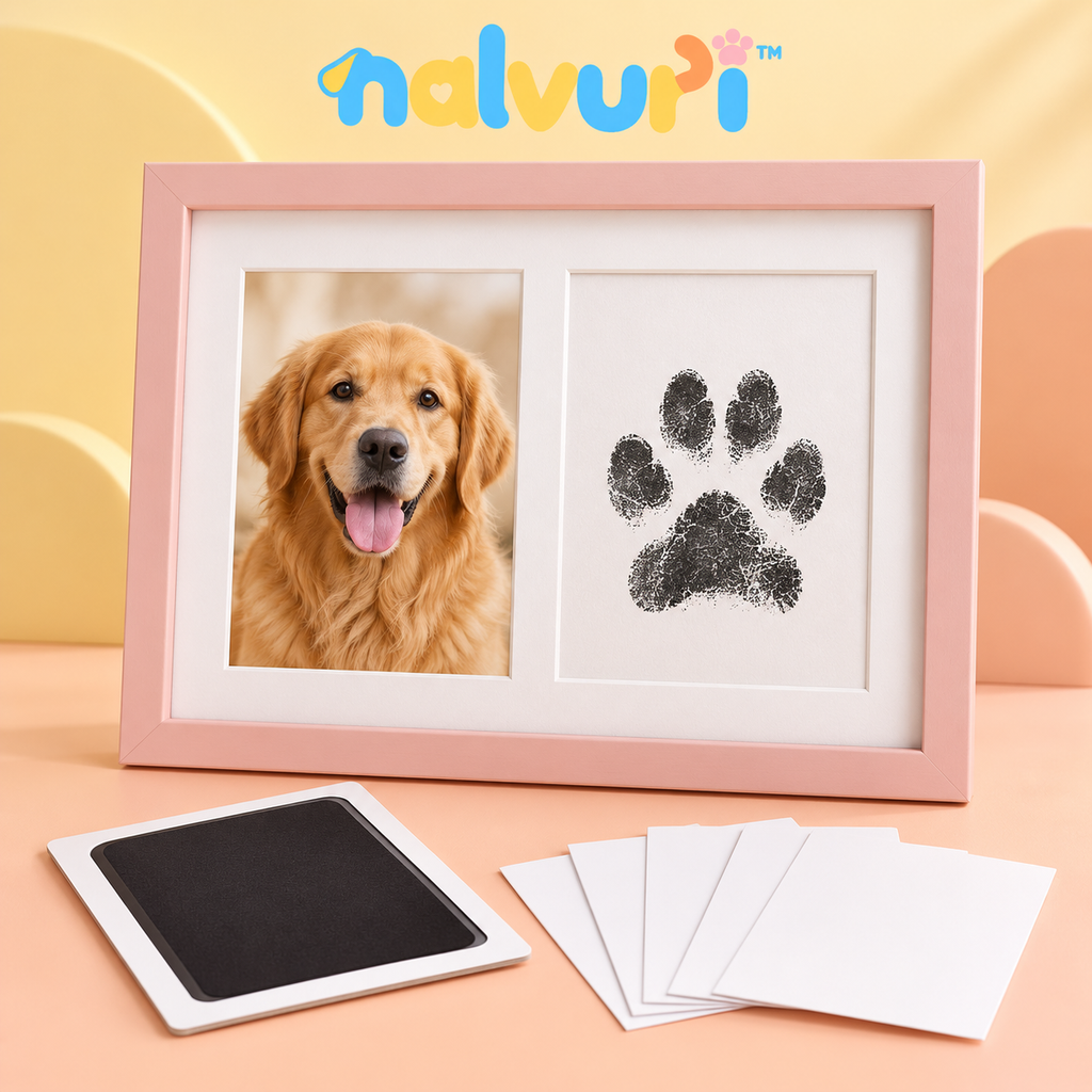 nalvuri™ PawPair Pet Paw Print & Photo Frame Kit, No-Ink-Contact Impression Pad, 4 × 6 Dog & Cat Keepsake Display