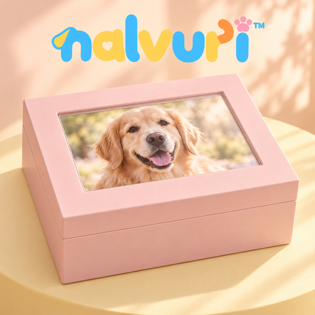 nalvuri™ MemoryNest Pet Keepsake Box, Photo-Lid Dog & Cat Memorial Storage for Collars, Tags, Cards & Small Mementos