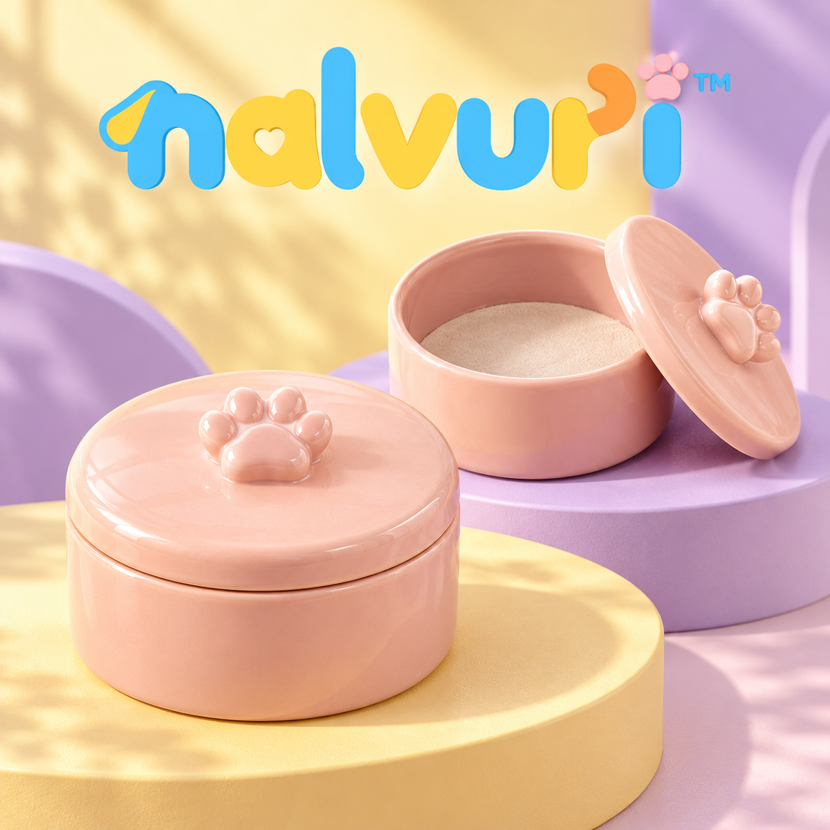 nalvuri™ TagTuck Pet Memorial Trinket Box, Ceramic Collar Tag Keepsake Dish with Lid, Dog & Cat Remembrance Storage