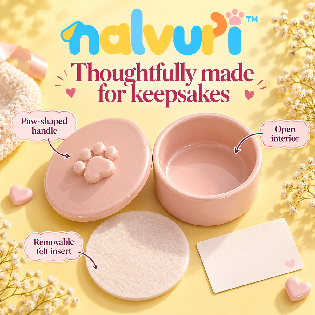 nalvuri™ TagTuck Pet Memorial Trinket Box, Ceramic Collar Tag Keepsake Dish with Lid, Dog & Cat Remembrance Storage
