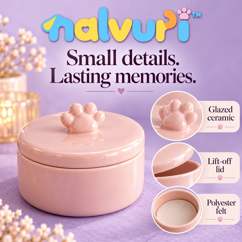 nalvuri™ TagTuck Pet Memorial Trinket Box, Ceramic Collar Tag Keepsake Dish with Lid, Dog & Cat Remembrance Storage