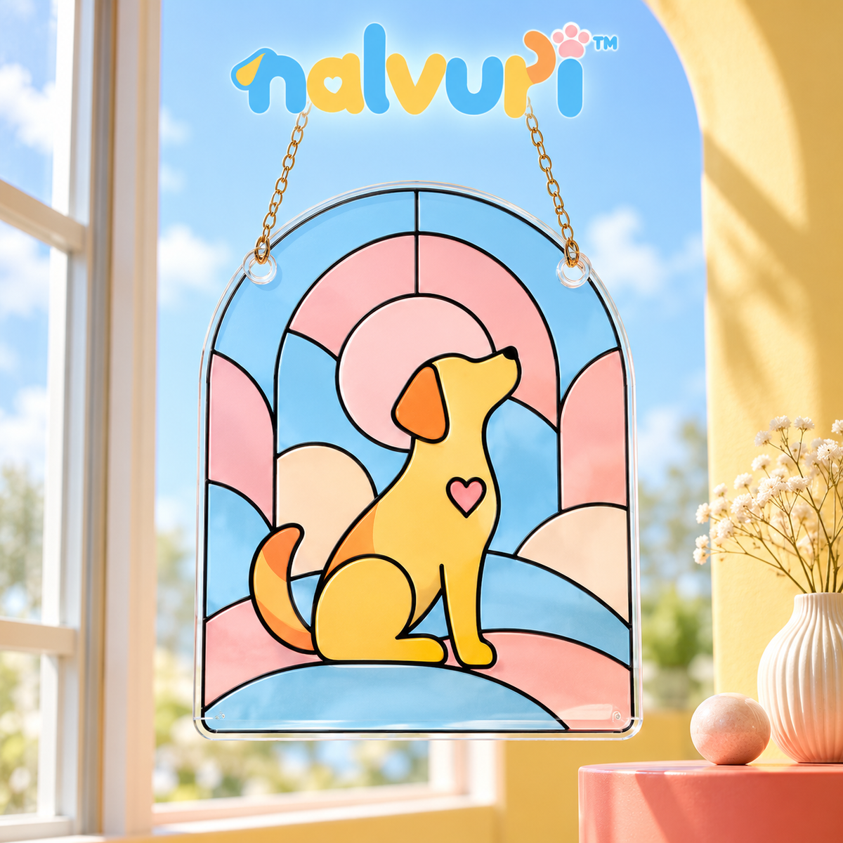 nalvuri™ WindowPaw Pet Memorial Suncatcher, Decorative Printed Acrylic Window Hanging with Dog or Cat Silhouette