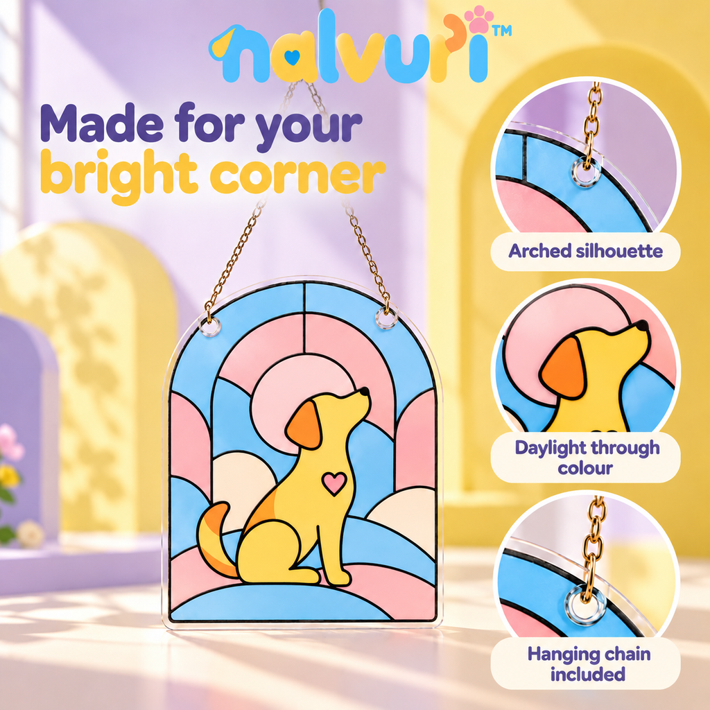 nalvuri™ WindowPaw Pet Memorial Suncatcher, Decorative Printed Acrylic Window Hanging with Dog or Cat Silhouette