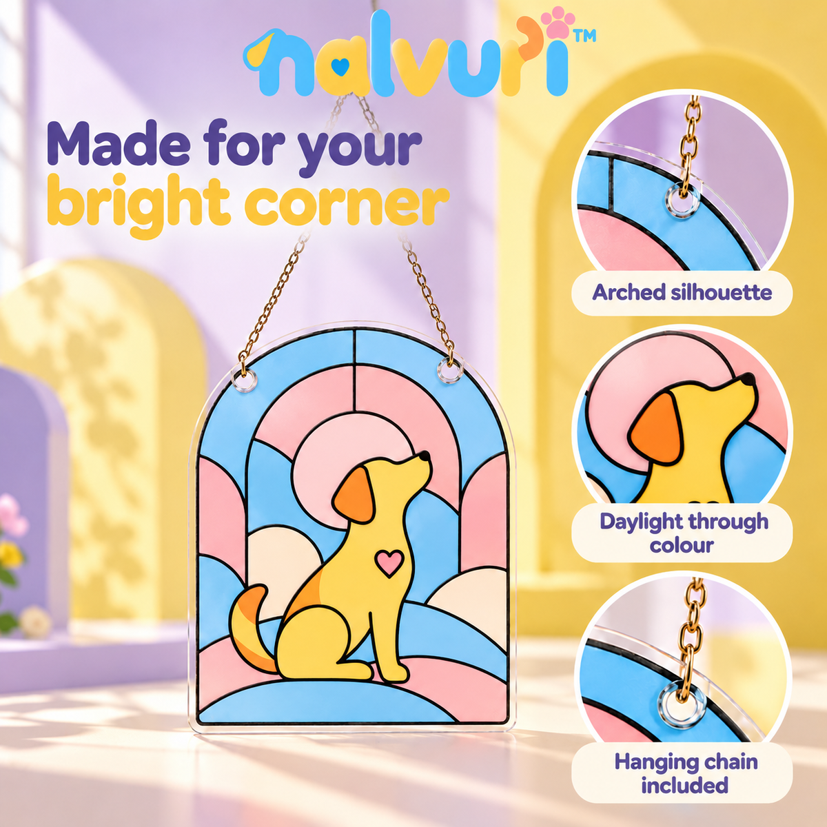 nalvuri™ WindowPaw Pet Memorial Suncatcher, Decorative Printed Acrylic Window Hanging with Dog or Cat Silhouette