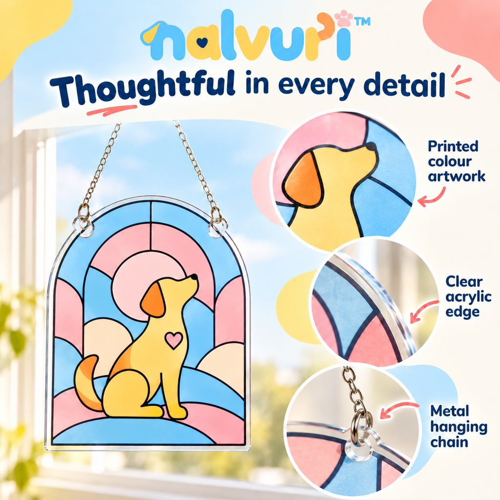 nalvuri™ WindowPaw Pet Memorial Suncatcher, Decorative Printed Acrylic Window Hanging with Dog or Cat Silhouette