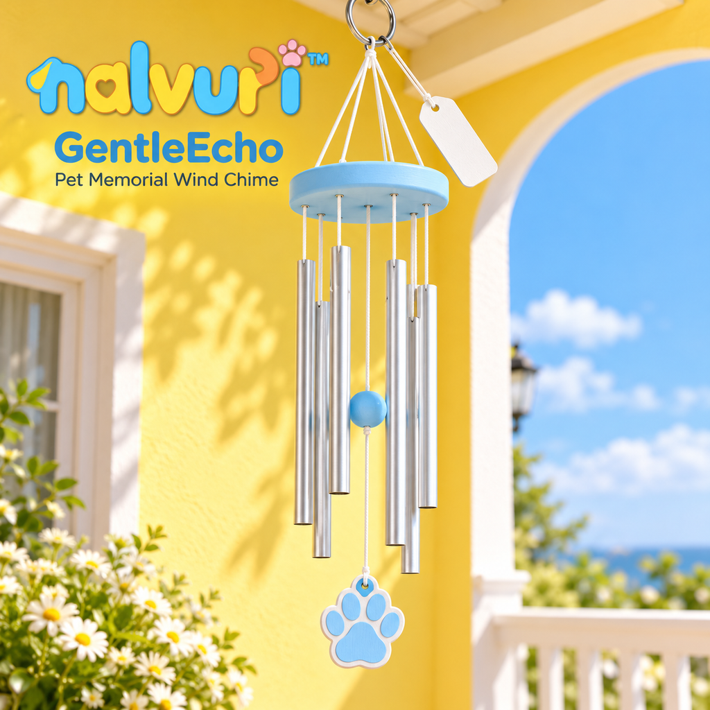 nalvuri™ GentleEcho Pet Memorial Wind Chime, 24-Inch Hanging Remembrance Decor with Six Metal Tubes & Paw Charm