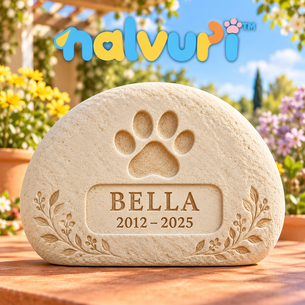nalvuri™ PawGarden Personalized Pet Memorial Stone, 8-Inch Resin Remembrance Plaque for Covered Garden & Indoor Display