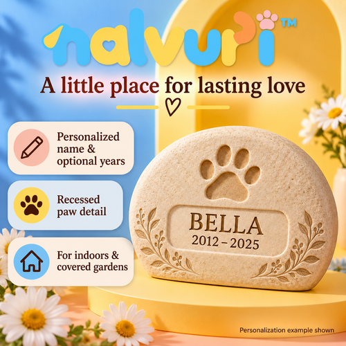 nalvuri™ PawGarden Personalized Pet Memorial Stone, 8-Inch Resin Remembrance Plaque for Covered Garden & Indoor Display