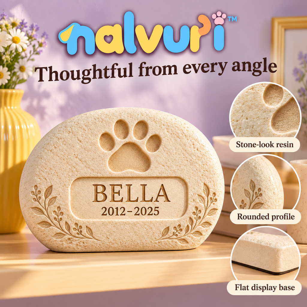 nalvuri™ PawGarden Personalized Pet Memorial Stone, 8-Inch Resin Remembrance Plaque for Covered Garden & Indoor Display