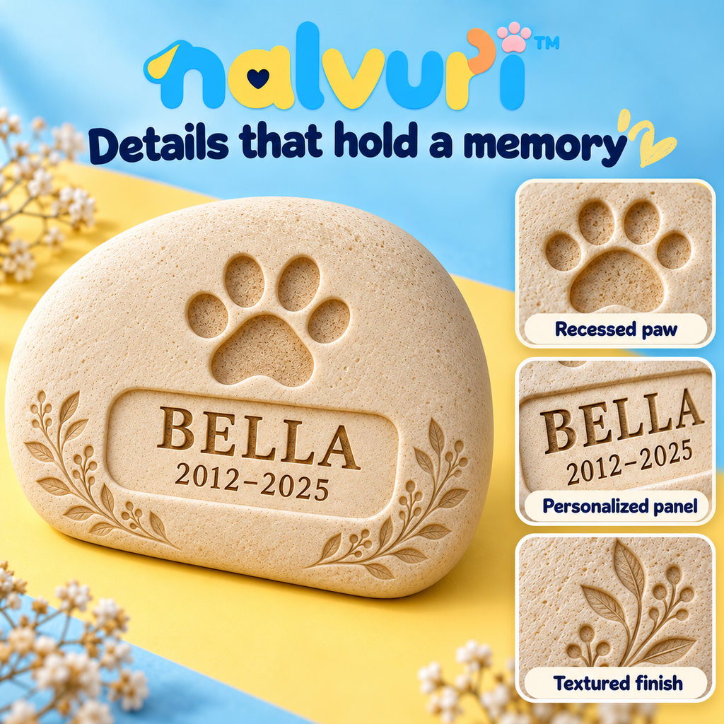 nalvuri™ PawGarden Personalized Pet Memorial Stone, 8-Inch Resin Remembrance Plaque for Covered Garden & Indoor Display
