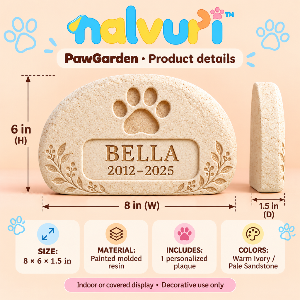nalvuri™ PawGarden Personalized Pet Memorial Stone, 8-Inch Resin Remembrance Plaque for Covered Garden & Indoor Display
