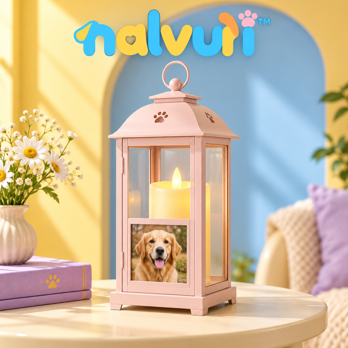 nalvuri™ QuietGlow Pet Memorial Lantern, 10-Inch Indoor Remembrance Light with Flameless LED Candle & Photo Slot