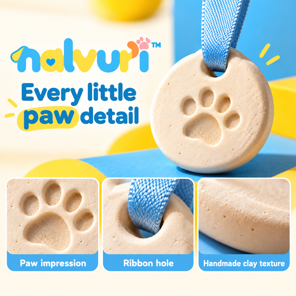 nalvuri™ PawCircle Air-Dry Clay Pet Paw Print Ornament Kit, Two Round Dog & Cat Keepsakes with Hanging Ribbons